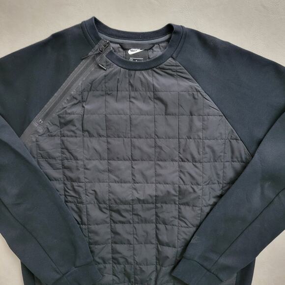 Nike Tech Quilted Sweatshirt Mens Medium Side Zip Black Performance Hybrid Crew - Picture 3 of 11